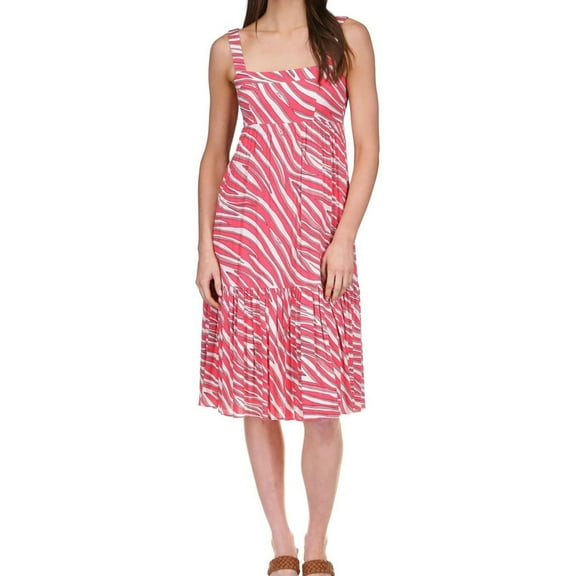 Michael Kors Womens Zebra Midi Dress, Pink, Medium