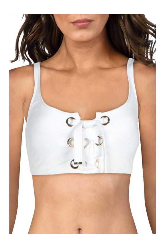 Women's Lace-Up Swim Top Separates Swimsuit (M, White)
