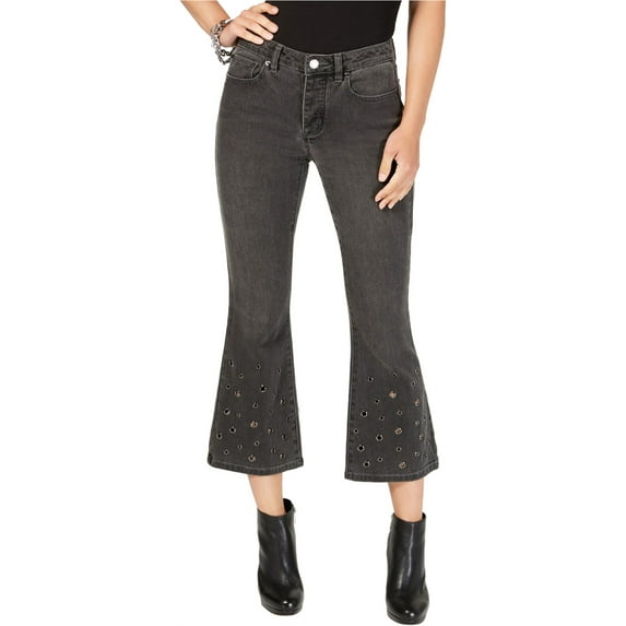 Michael Kors Womens Grommet Cropped Jeans, Black, 4