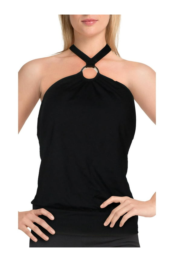 Michael Michael Kors Blouson Halter Underwire Tankini Top Women's Swimsuit - Black S