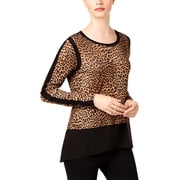 MICHAEL Michael Kors Womens Mixed Media Contrast Trim Pullover Top Black S