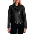 thumbnail image 1 of MICHAEL Michael Kors Womens Moto Genuine Leather Jacket with Belt (Black, M), 1 of 3