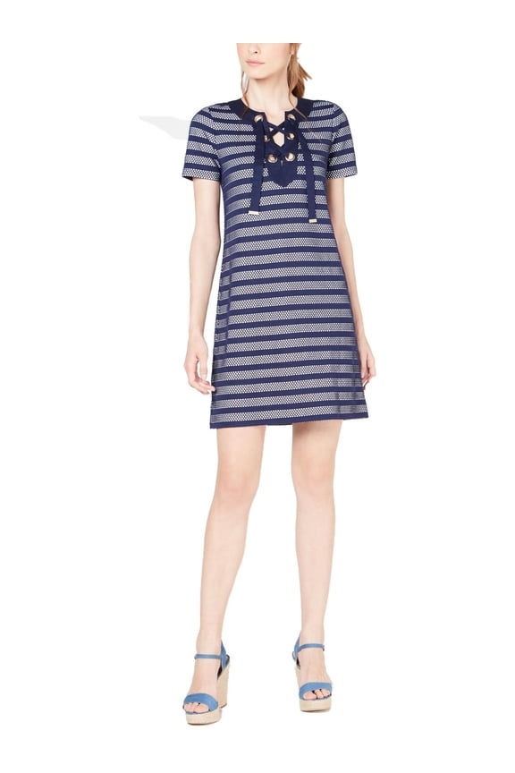 Womens Petites Grommet Lace-Up Party Dress Navy P