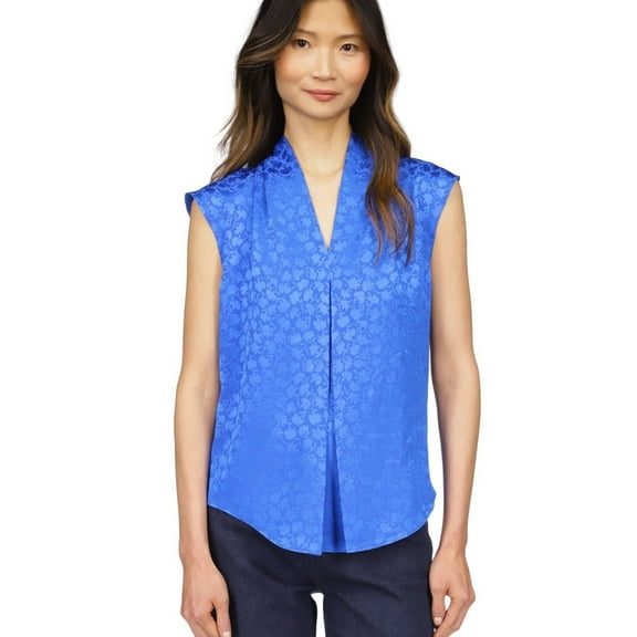 Michael Kors Womens Fleur Jacquard Halter Top Shirt, Blue, Petite, P/PS