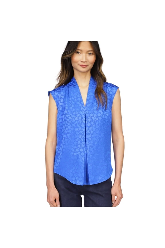 Womens Fleur Jacquard Halter Top Shirt, Blue, Petite, P/PS