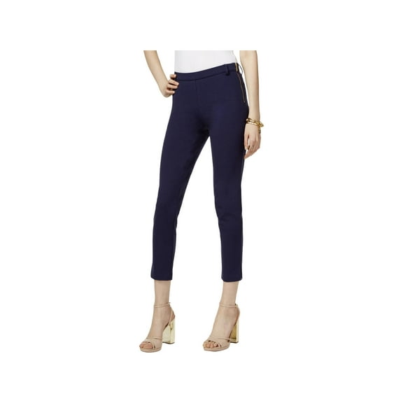 MICHAEL Michael Kors Womens Petites Ponte Flat Front Ankle Pants Navy PS