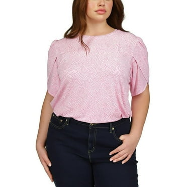 MICHAEL Michael Kors Womens Petites Printed Tulip Sleeves Pullover Top