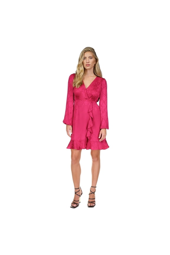 Womens Jacquard Snake Ruffled Dress, Pink, Petite, PM