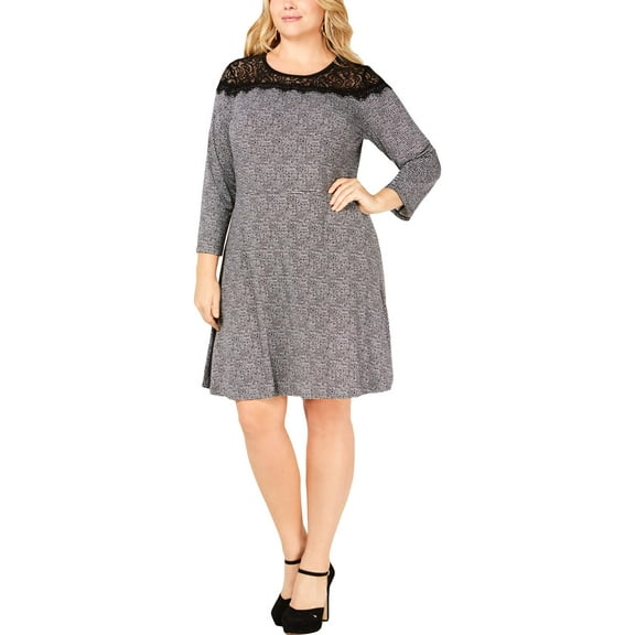MICHAEL Michael Kors Womens Plus Houndstooth Lace Yoke Wear to Work Dress