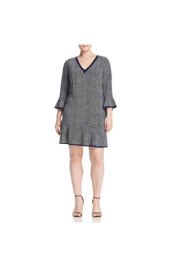 Womens Plus Jersey V-Neck Flounce Dress