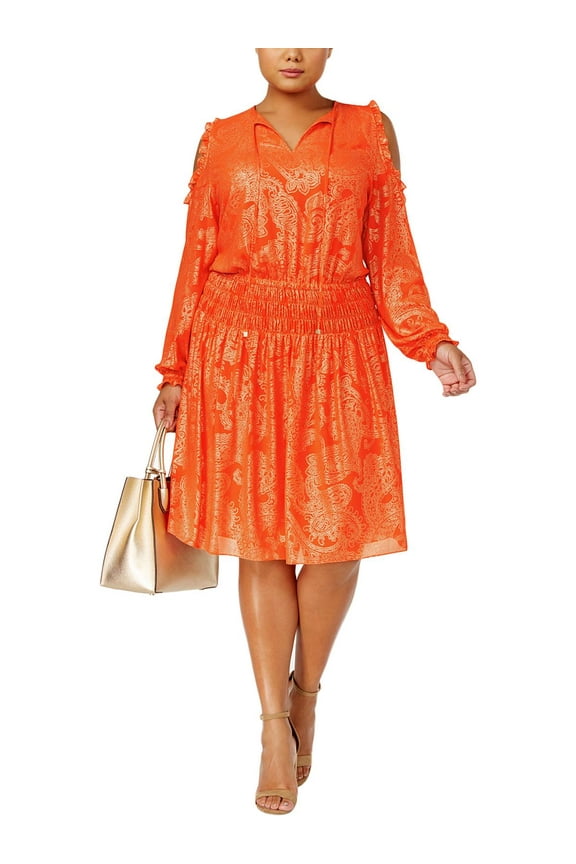 Womens Plus Metallic Cold Shoulder Party Dress