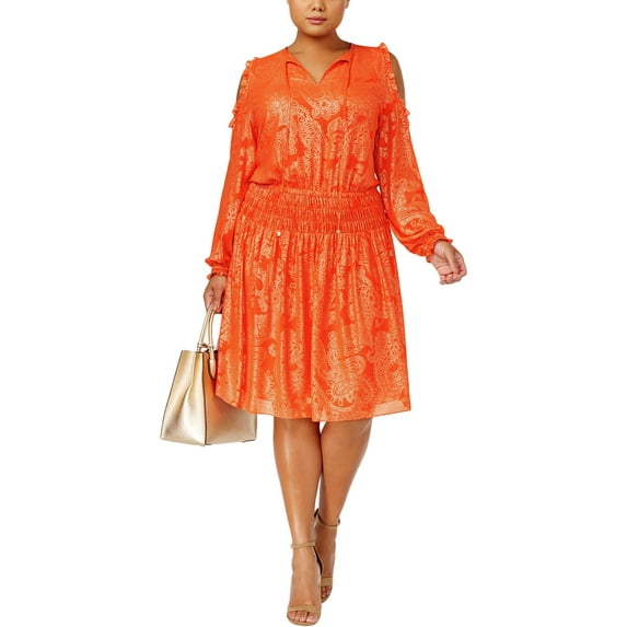 MICHAEL Michael Kors Womens Plus Metallic Cold Shoulder Party Dress