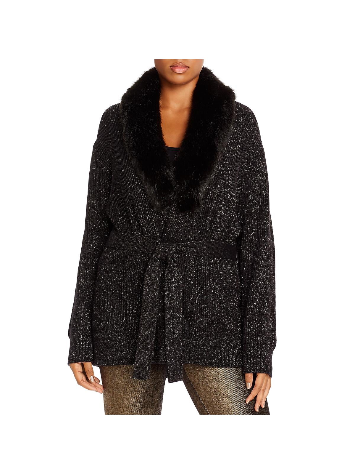 MICHAEL Michael Kors Womens Plus Metallic FauxFur Cardigan Sweater