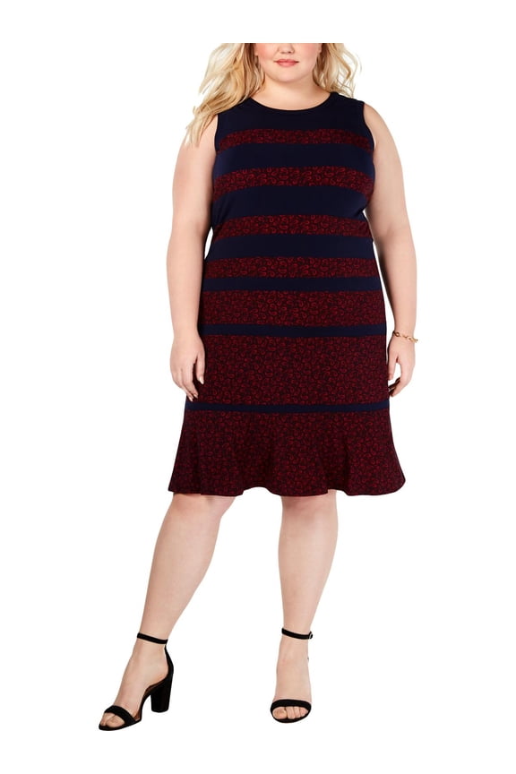 Womens Plus Paisley Sleeveless Casual Dress Navy 1X