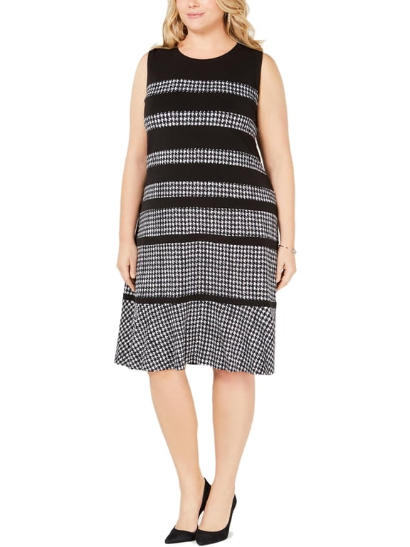 Michael Kors Women's Plus Houndstooth Shift Dress BW 1X