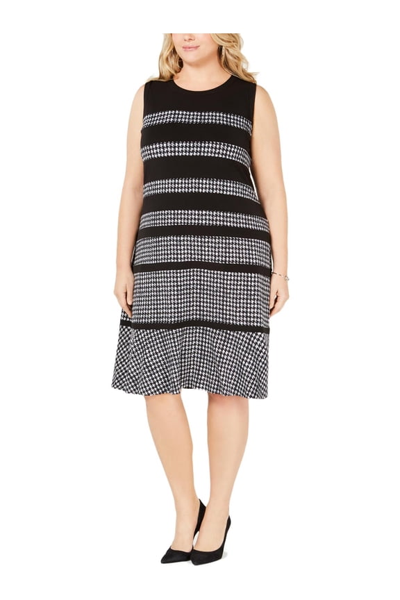 Michael Kors Women's Plus Houndstooth Shift Dress BW 1X