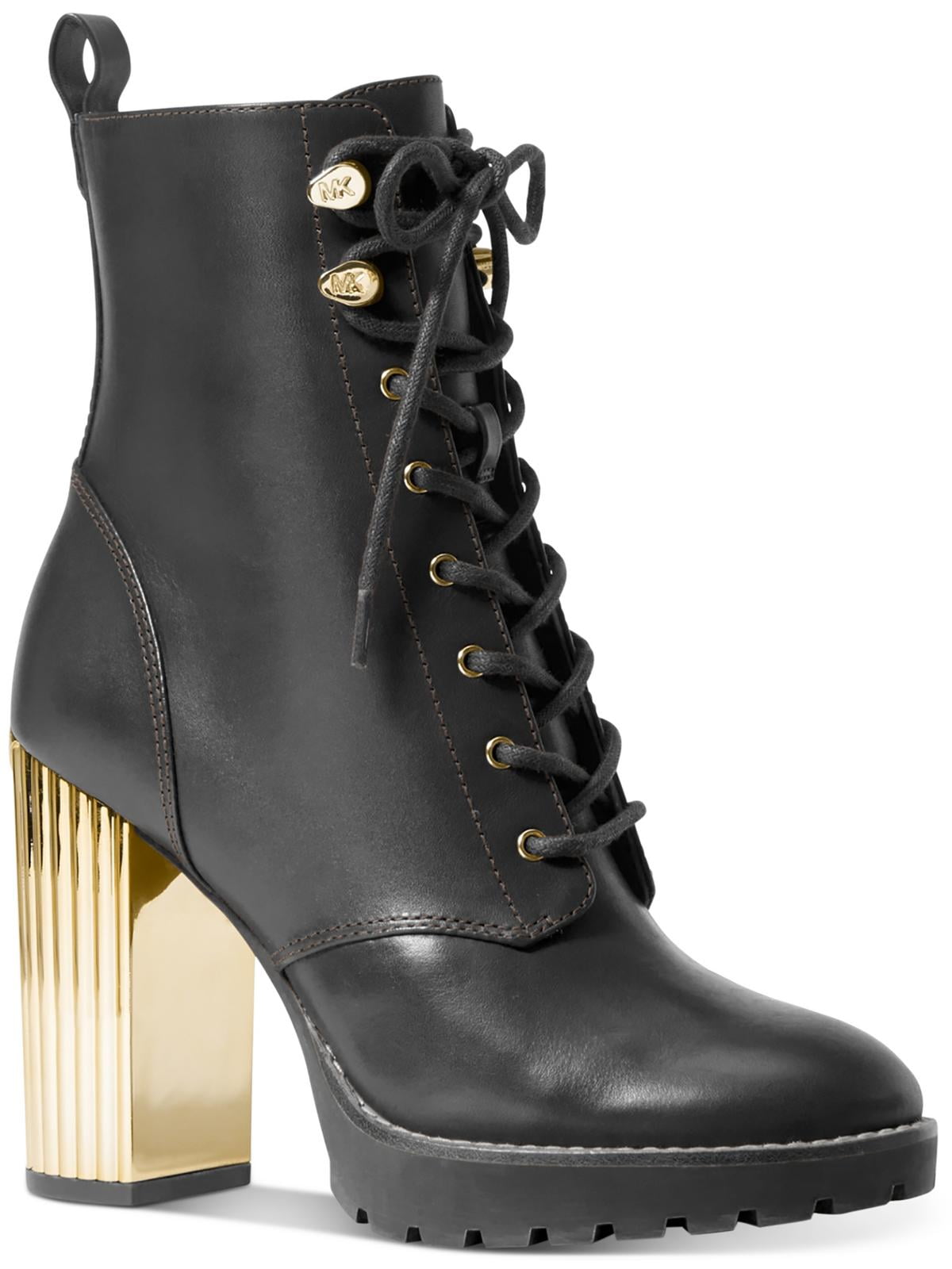Jeffrey Campbell Scorpius Black Box Leather Gold Metal Rocker Lace up bootie 8 Walmart