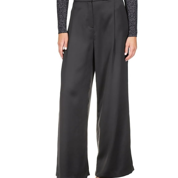 Michael Kors Womens Solid Wide Leg Dress Pants, Black, 8