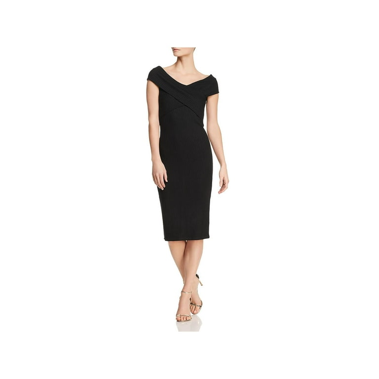 MICHAEL Michael Kors Womens Ribbed Crossover Collar Midi Dress