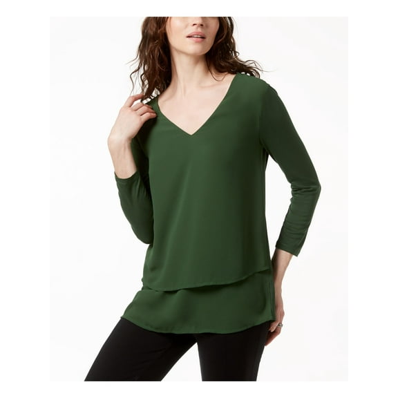 Michael Kors Womens Layered Look Pullover Blouse, Green, X-Small