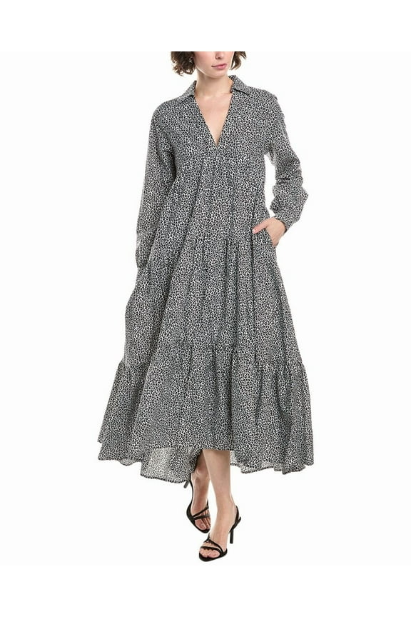 womens Pop Cheetah Silk-Blend Maxi Dress, xs, White