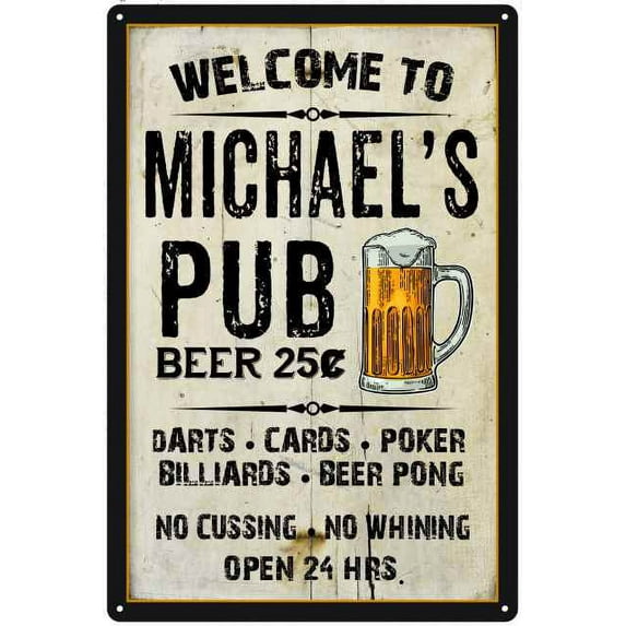 MICHAEL'S Pub Sign Vintage Man Cave Bar 8 x 12 High Gloss Metal 208120028007