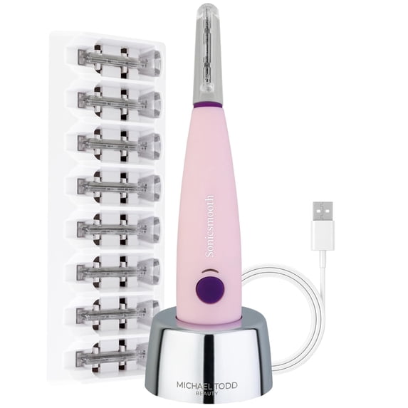 MICHAEL TODD Beauty - Sonicsmooth – SONIC Technology Dermaplaning Tool - 2 in 1 Women’s Facial Exfoliation & Peach Fuzz Hair Removal System with 8 Weeks of Dermaplaning Blades