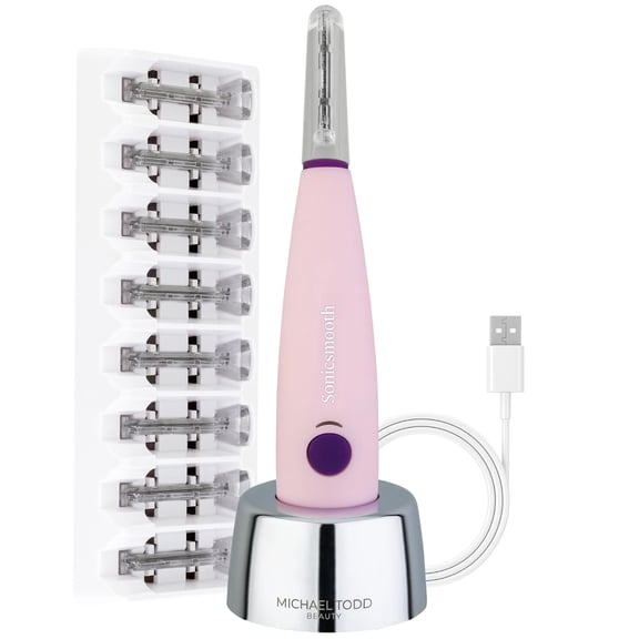 MICHAEL TODD Beauty - Sonicsmooth – SONIC Technology Dermaplaning Tool - 2 in 1 Women’s Facial Exfoliation & Peach Fuzz Hair Removal System with 8 Weeks of Dermaplaning Blades
