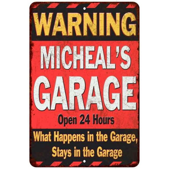 MICHEAL'S Garage Warning Man Cave Wall Décor 8x8 x 12 Matte Finish Metal 108120030150