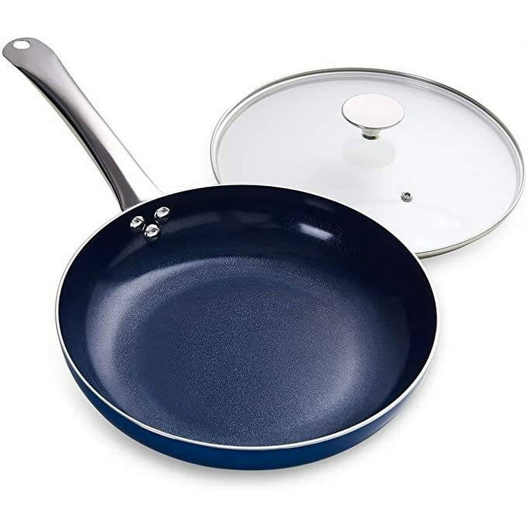 MICHELANGELO 10 Inch Frying Pan with Lid, Blue Frying Pan Nonstick