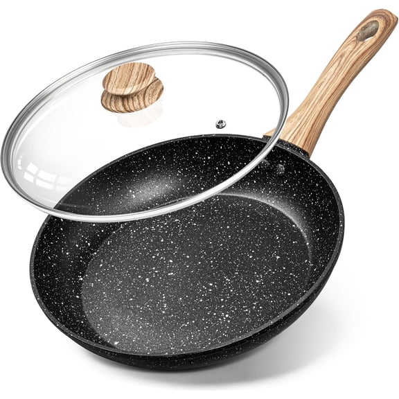 MICHELANGELO 10 Inch Frying Pan with Lid, Nonstick Healthy Granite Coating, Anti-Scald Handle, Induction Compatible