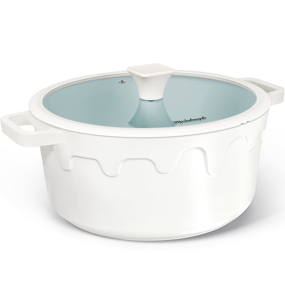 MICHELANGELO Ceramic Stock Pot with Lid - Nonstick Soup Pot for Induction Cooktop, 8-Quart Non Stick Cooking Pots with Silicone Handle Covers & Pot-Holder, Cream