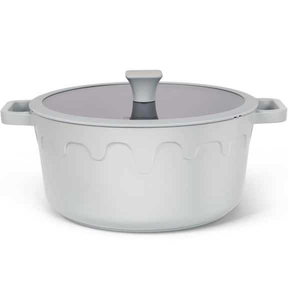 MICHELANGELO Ceramic Stock Pot with Lid - Nonstick Soup Pot for Induction Cooktop, 8-Quart Non Stick Cooking Pots with Silicone Handle Covers & Pot-Holder, Grey