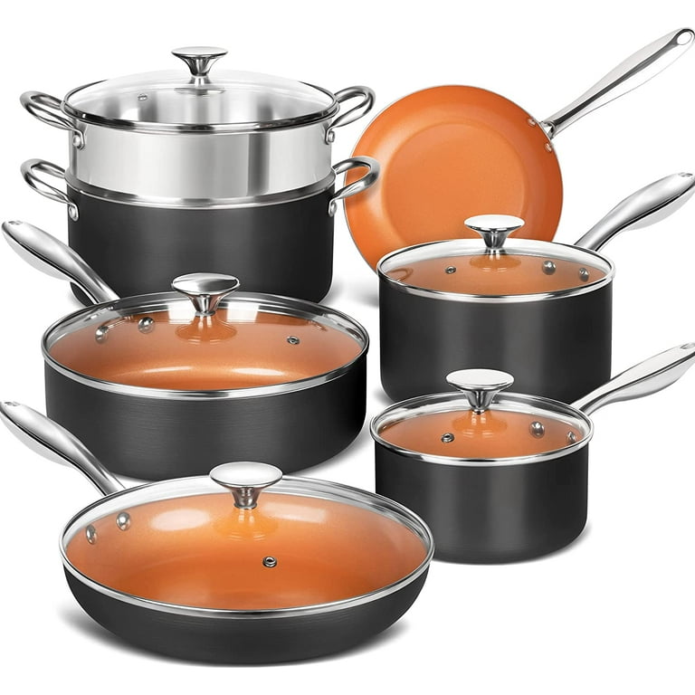 MICHELANGELO Copper Cookware Set 5 Piece, Ultra Nonstick Pots and