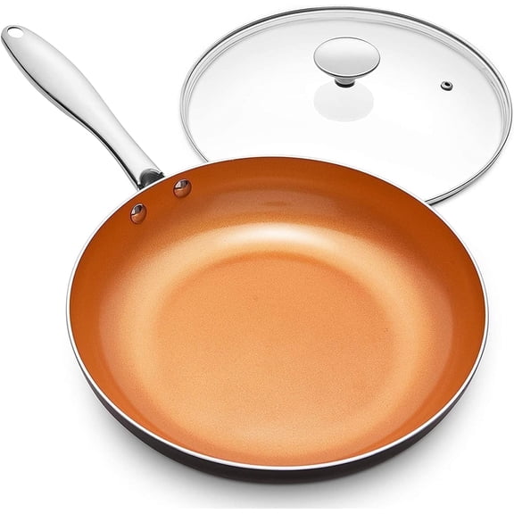 MICHELANGELO Nonstick Frying Pan with Lid, Copper 8inch