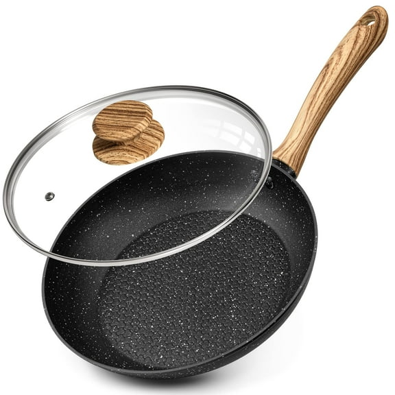 MICHELANGELO 8 Inch Stay-Cool Handle Induction Compatible Frying Pan with Healthy Nonstick Coating Lid