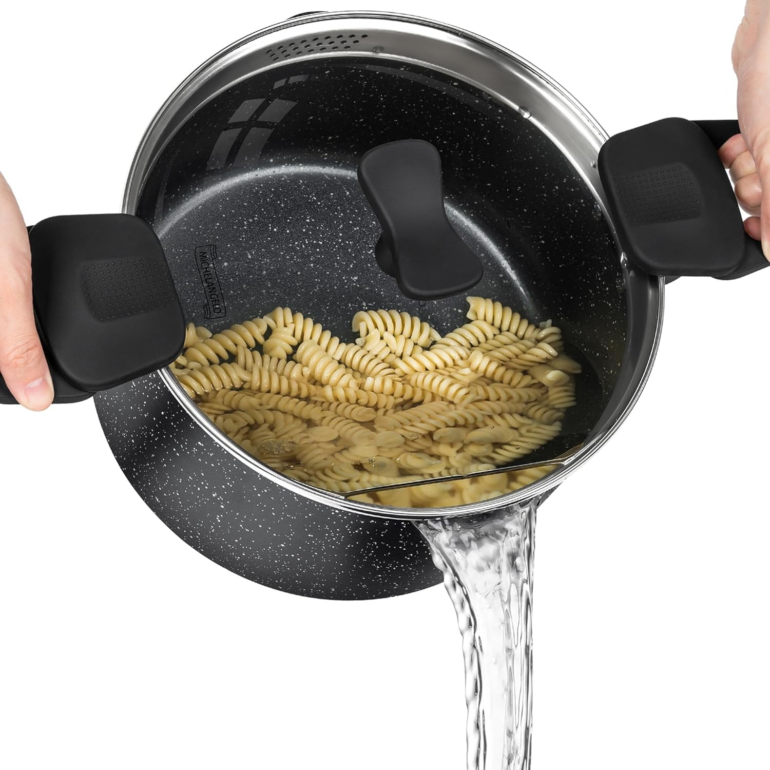 MICHELANGELO Pasta Pot with Strainer Lid, 6 Quart Cooking Pot with