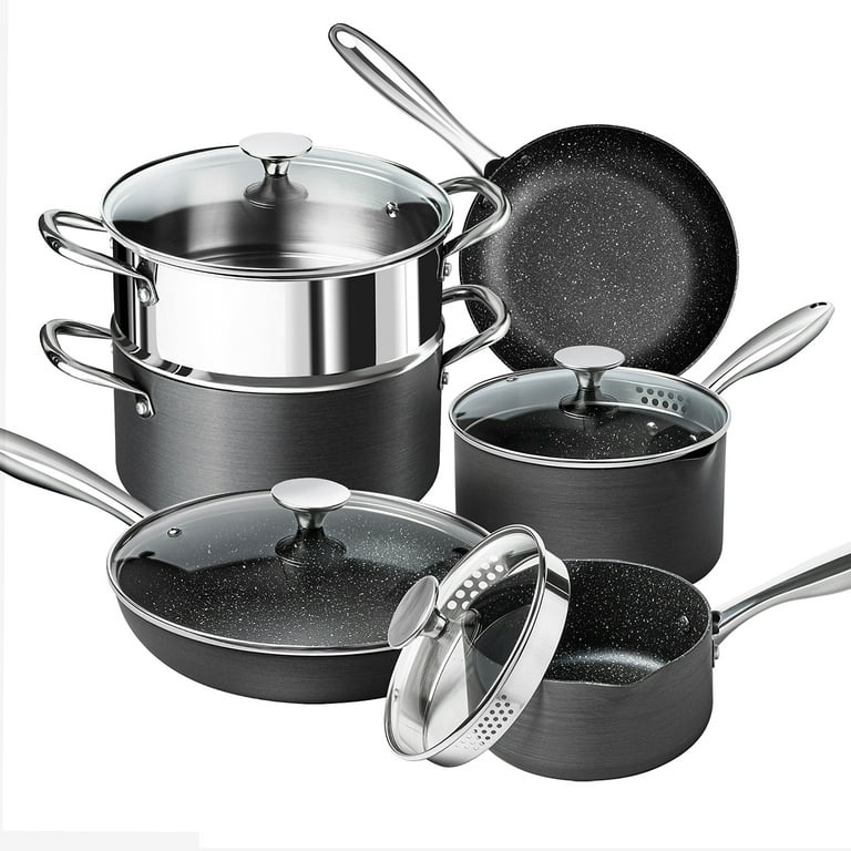 Michelangelo michelangelo hard anodized cookware set, 10-piece pots and pans  set nonstick with granite interior, non toxic cookware set in