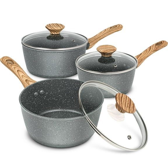 MICHELANGELO Sauce Pan with Lid, Nonstick Saucepans 1.5QT&2QT&3QT, Granite Sauce Pan 3 Piece, Stone Saucepan Set, Small Pot with Lid, Nonstick Sauce Pot Set