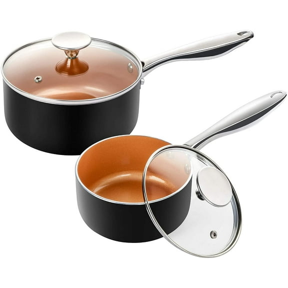 MICHELANGELO Saucepan Set with Lid, Nonstick 1Qt & 2Qt Copper Sauce Pan Set with Lid, Small Pot with Lid, Ceramic Nonstick Saucepan Set, Small Sauce Pots, Copper Pot Set - 1Qt & 2Qt