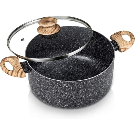 MICHELANGELO Stock Pot with Lid, 5 Quart Cooking Pot Nonstick, Granite Soup Pot with Lid, Induction Pot with Stay-cool Handle, 5 Qt Stockpot Non Stick Pot Black
