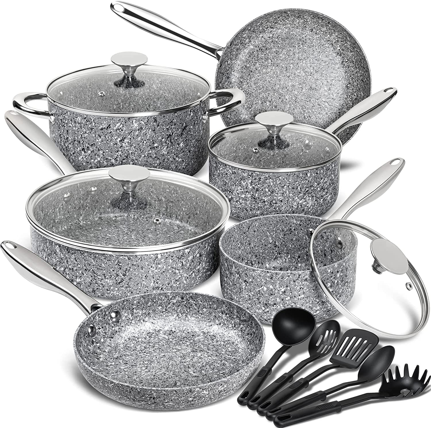 MICHELANGELO Stone Cookware Set 10 Piece Ultra Nonstick Pots and Pans