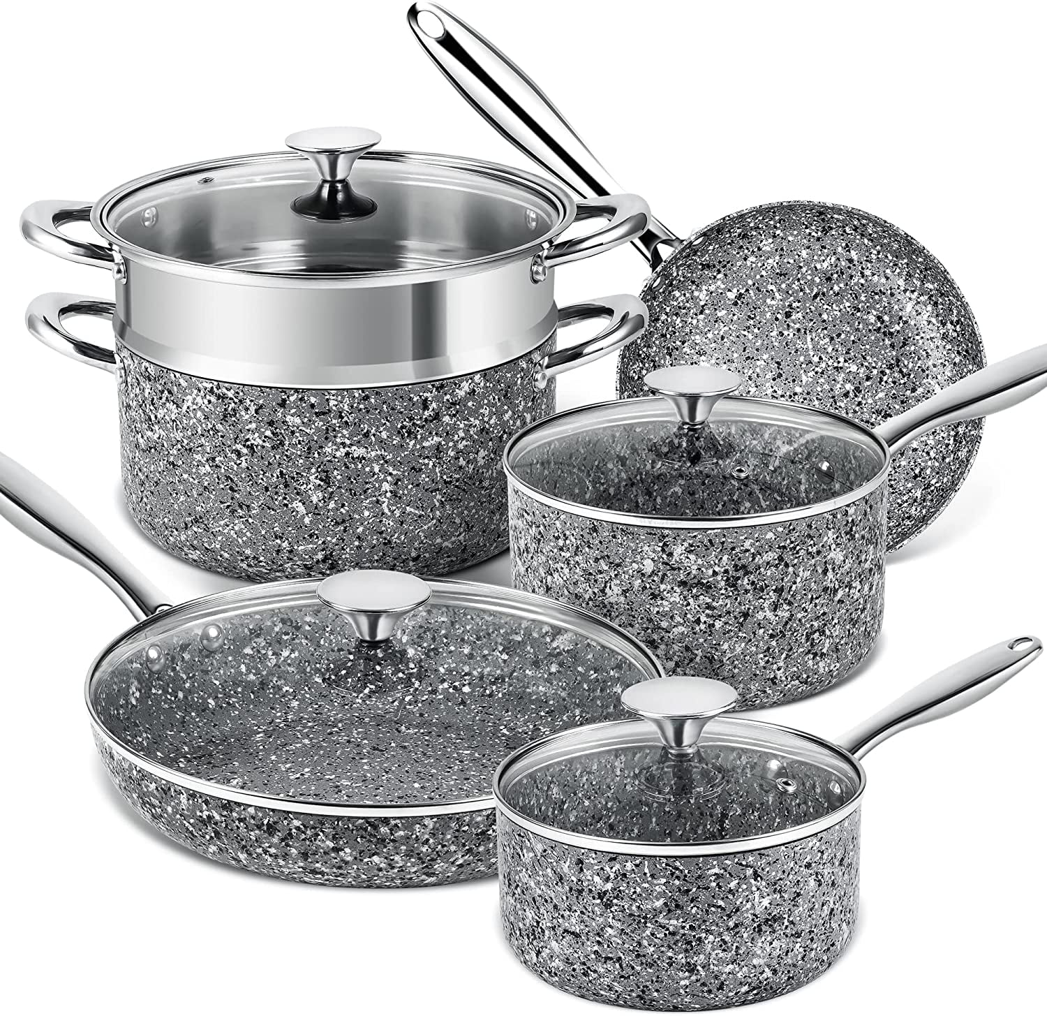 MICHELANGELO Stone Cookware Set 10 Piece Ultra Nonstick Pots and Pans ...