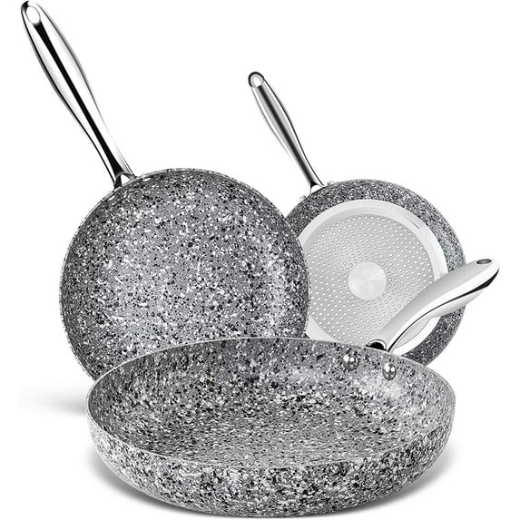 MICHELANGELO Stone Frying Pans Set 8/9.5/11 inch, Nonstick Frying Pans with 100% APEO & PFOA-Free Stone Non Stick Coating, Granite Skillet Set, Nonstick Skillets 3 Pcs