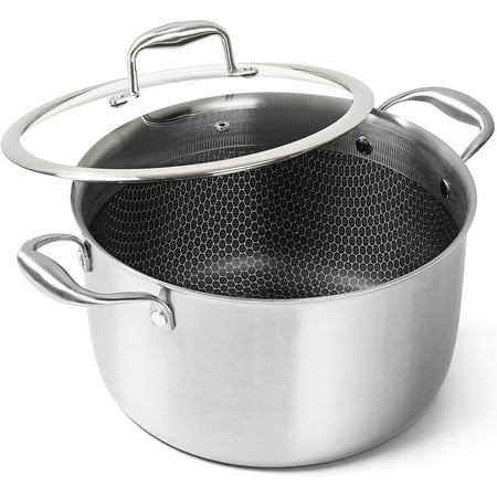 MICHELANGELO Tri-ply Stainless Steel Stock Pot, 8-Quart Stockpot with Lid, 18/10 Nonstick Cooking Pot with Honeycomb Interior, Compatible with All Cooktops