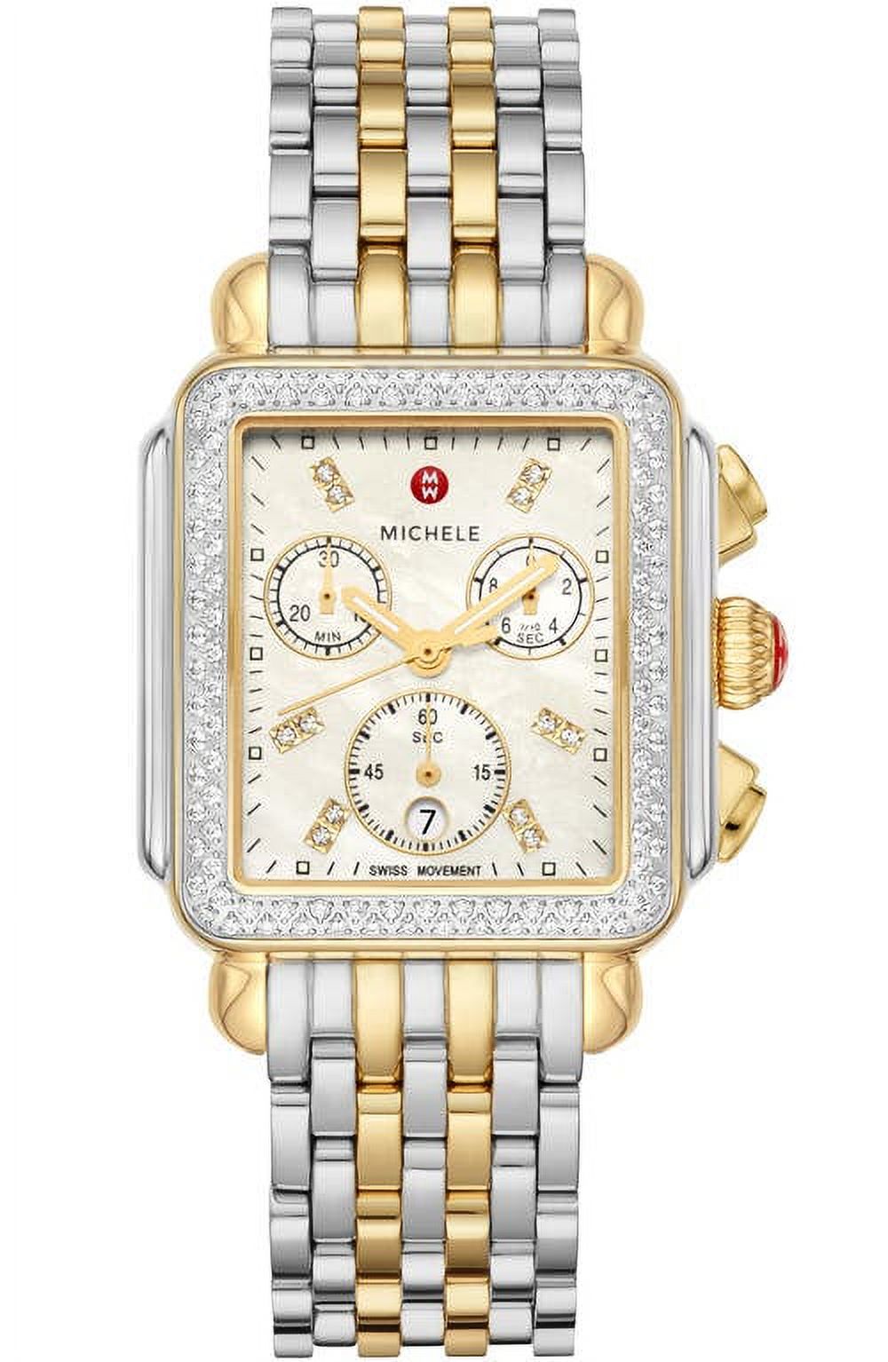 Reloj cronógrafo con diamantes estilo deco, cabeza y brazalete, 33mm en dorado/plata en Nordstrom.