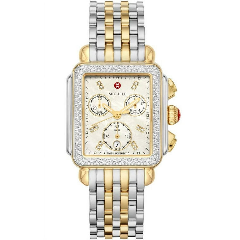 MICHELE Deco Diamond Chronograph Watch Head Bracelet 33mm in Gold Silver at Nordstrom