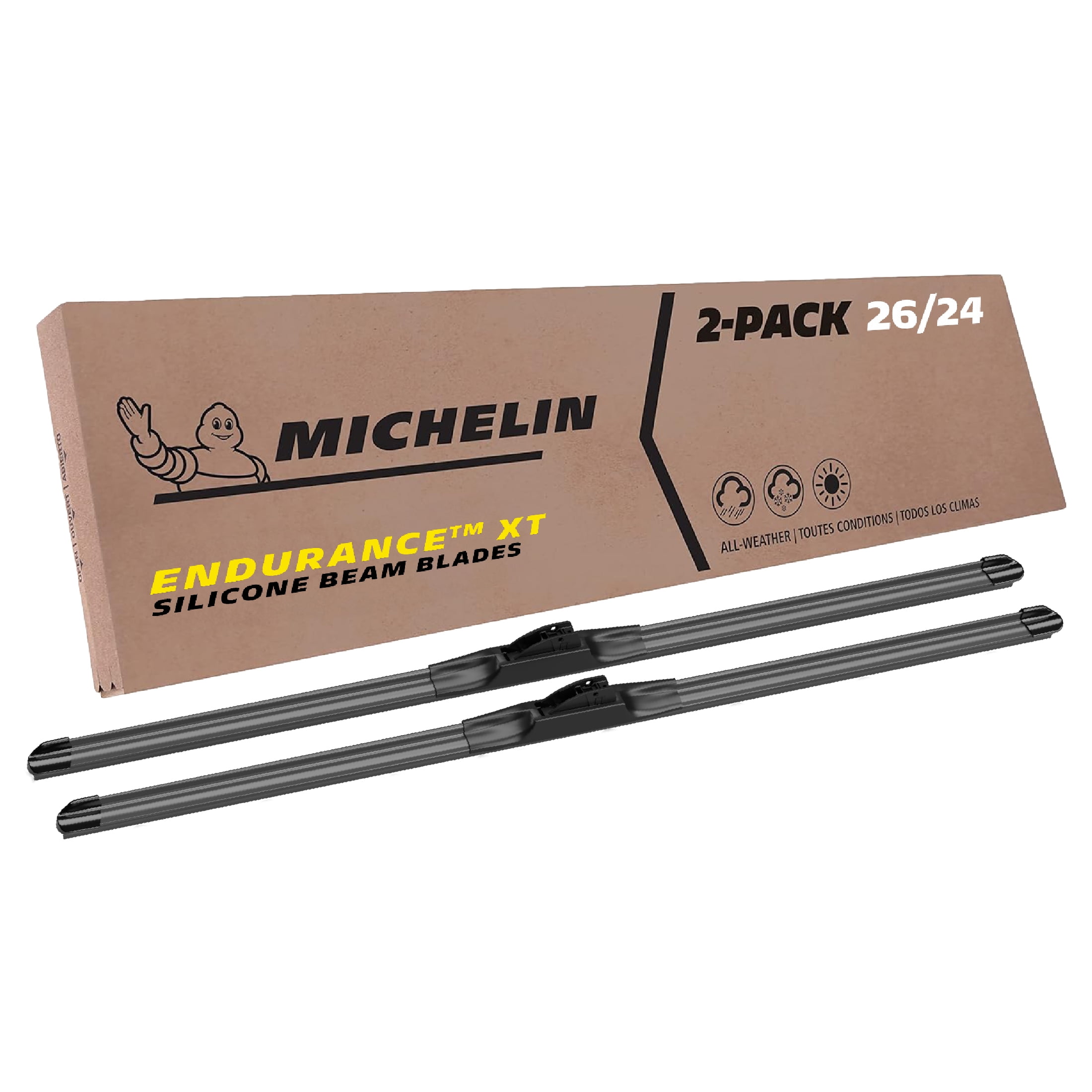 MICHELIN Endurance XT 26"/26" Silicone + Water Repellency Beam Windshield Wiper Blades, 2 Pack