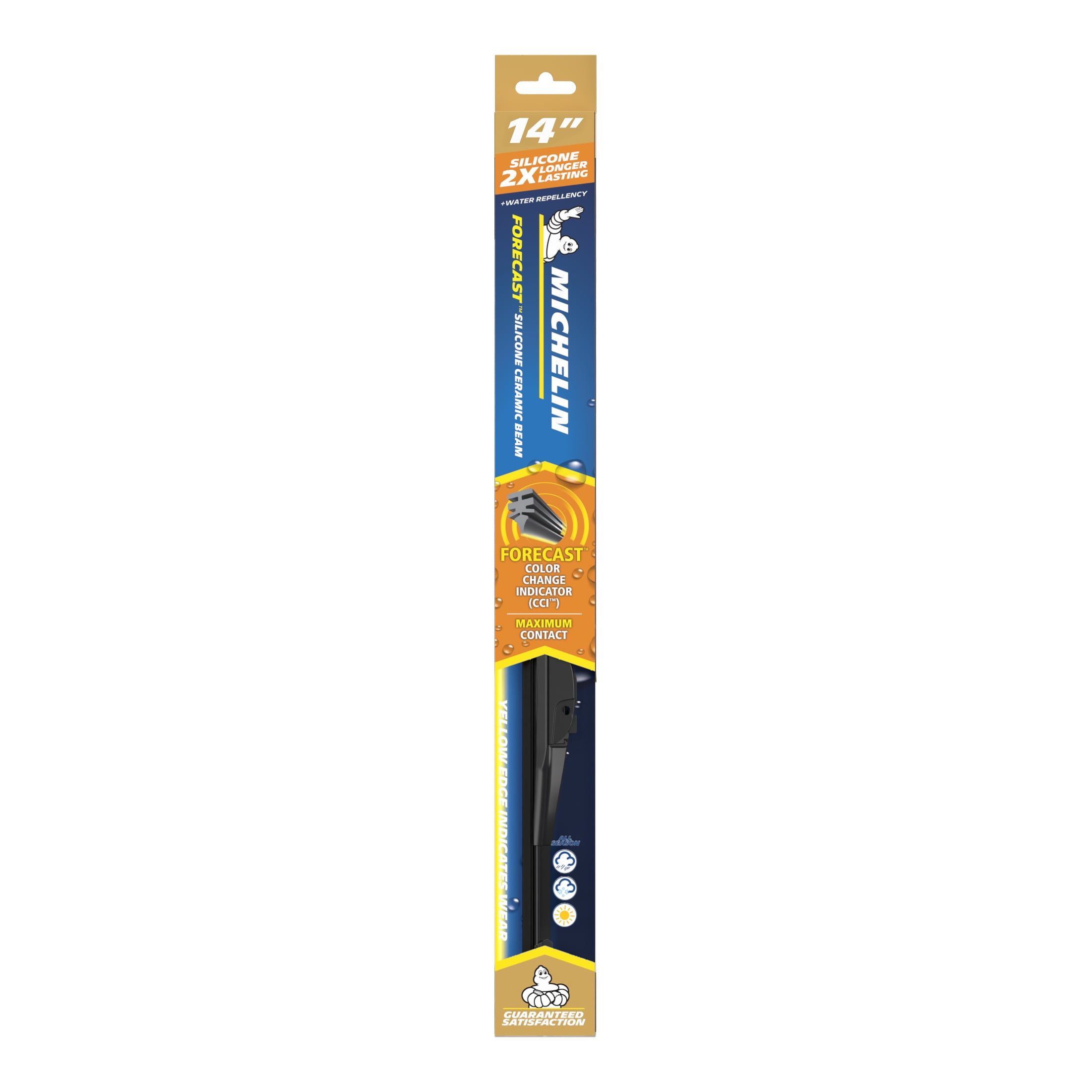 MICHELIN® Forecast Predictive Wiper Blade, 14", Silicone Ceramic Beam Blade with Yellow Edge Color Changing Technology