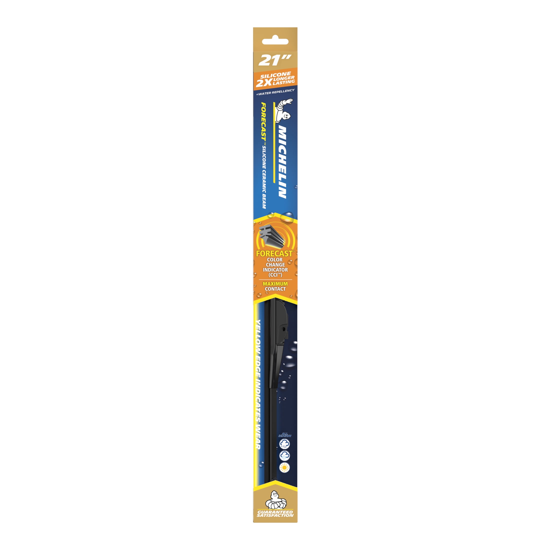 MICHELIN® Forecast Predictive Wiper Blade, 21", Silicone Ceramic Beam Blade with Yellow Edge Color Changing Technology